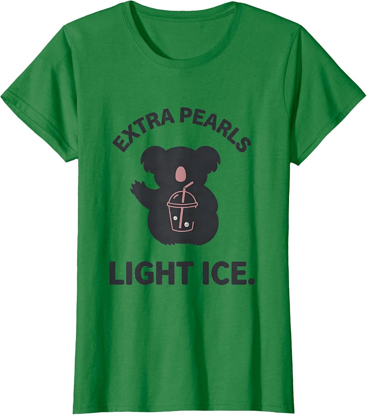 Women's Extra Pearls, Light Ice Kawaii Koala Boba Tea Lover Cute T-Shirt - Kelly Green