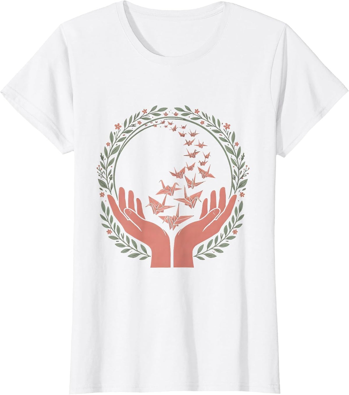 Hands Releasing Paper Cranes Into Open Sky T-Shirt - White