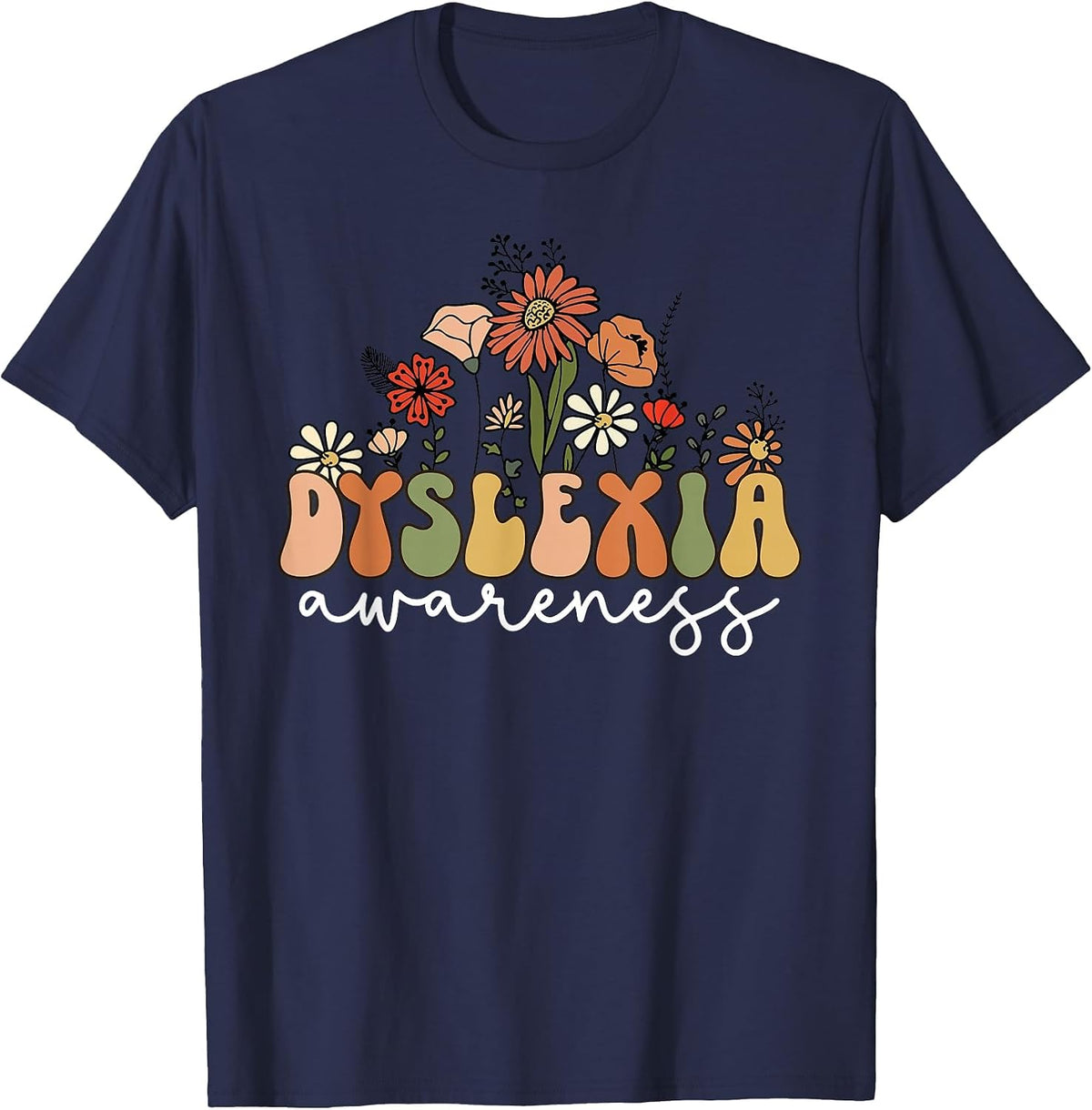 Floral Dyslexia Awareness Dyslexia Specialist Therapy T-Shirt - Navy Blue