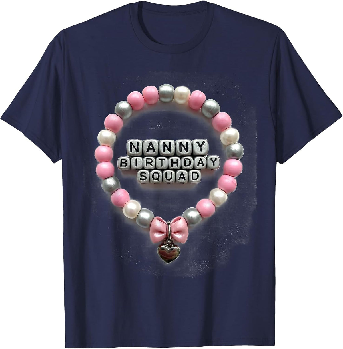 Nanny Birthday Squad Coquette Bow Family Matching T-Shirt - Navy Blue