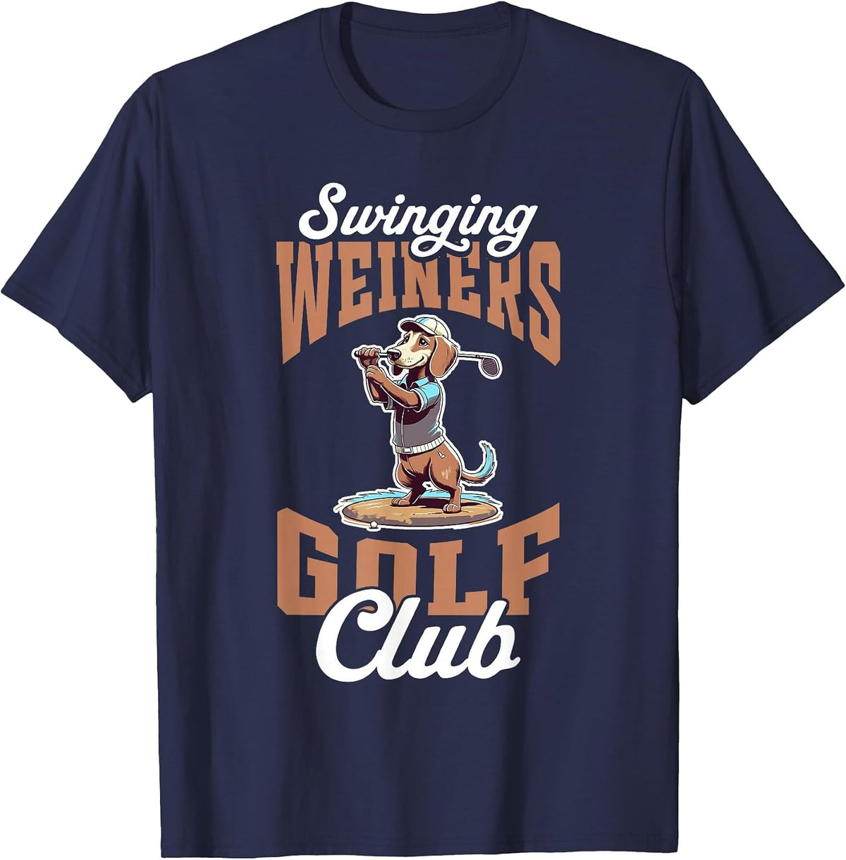 Swinging Weiners Golf Club Funny Golf Dachshund Dog Golfer T-Shirt - Navy Blue