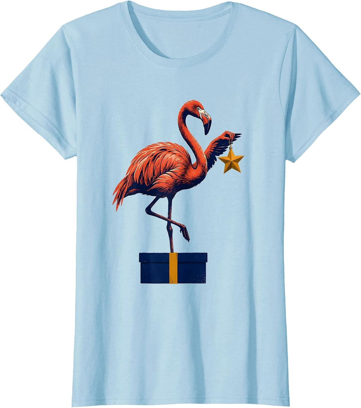 One-Legged Flamingo Wood Type Letterpress Funny Flamingo T-Shirt - Baby Blue