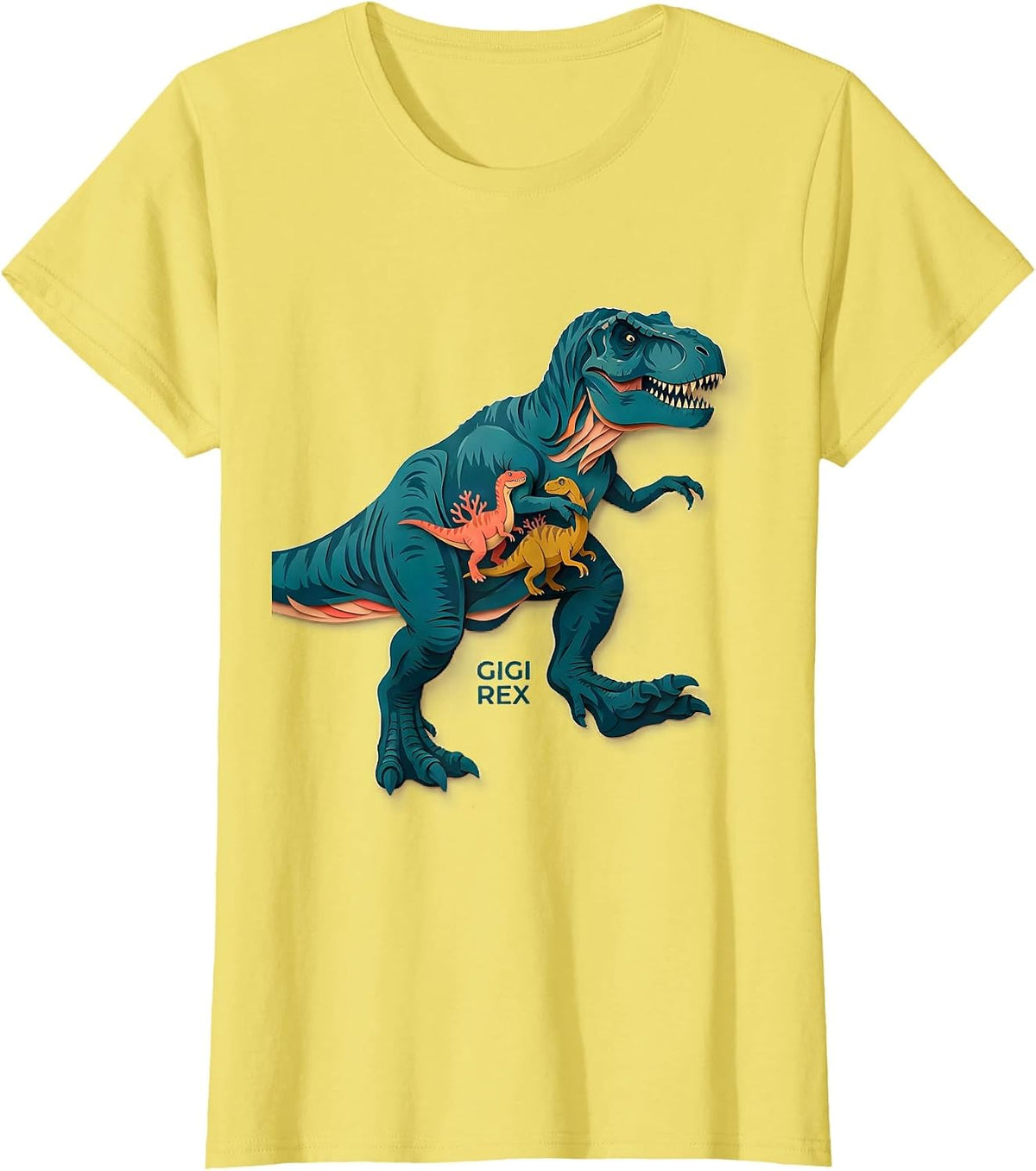 Women's Gigi Rex Funny Dinosaur Family Humor T-Rex Gift T-Shirt - Lemon Yellow