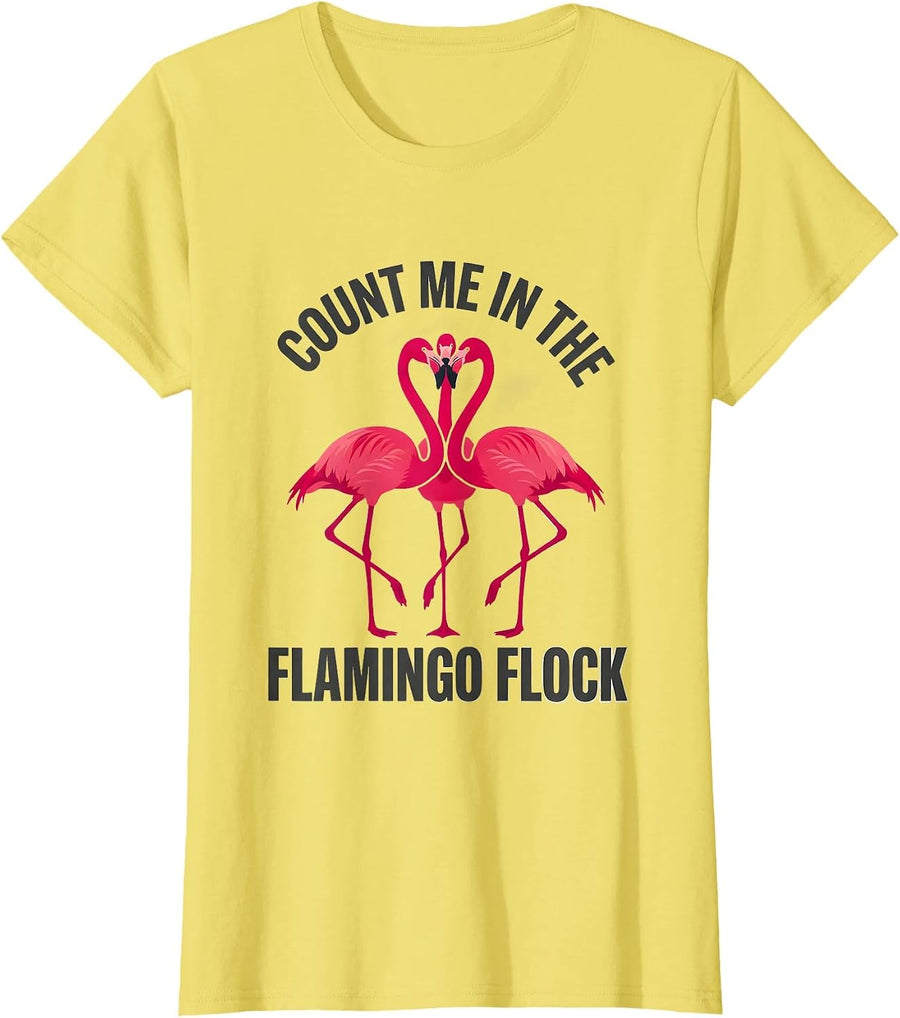 Count Me In The Flamingo Flock Minimalist Flamingo Humor T-Shirt - Lemon Yellow