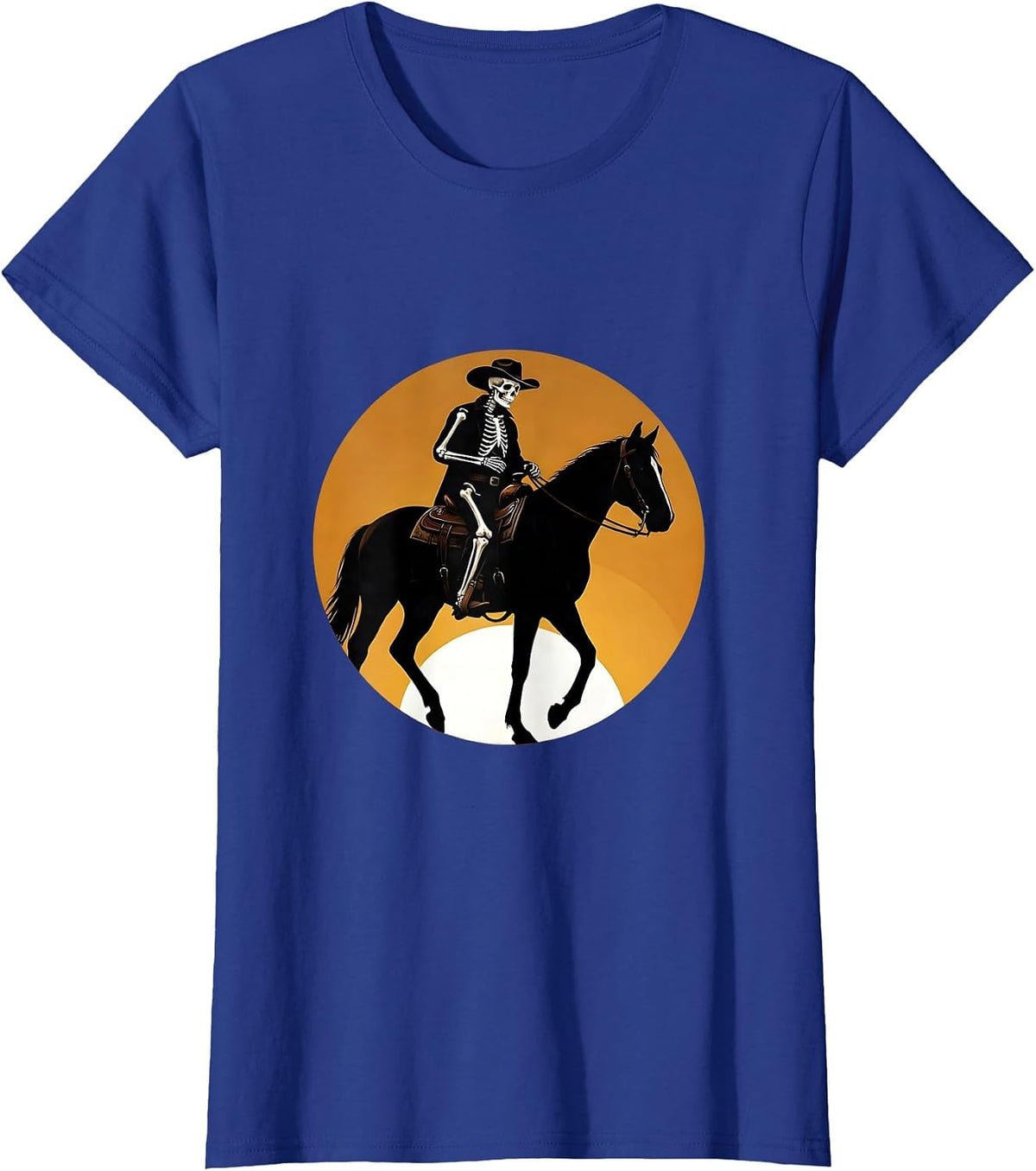 Women's Skeleton Cowboy Riding Into the Sunset T-Shirt - Royal Blue