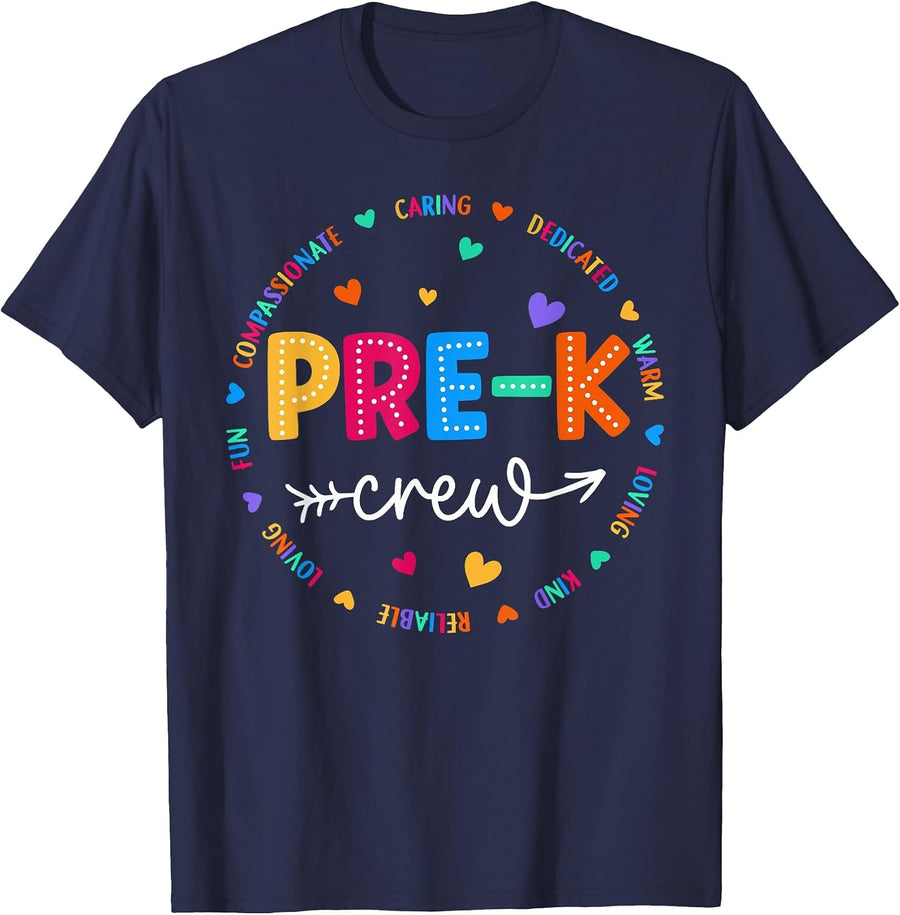 Pre-K Crew Back to School Pre-K Teacher Student First Day T-Shirt - Navy Blue