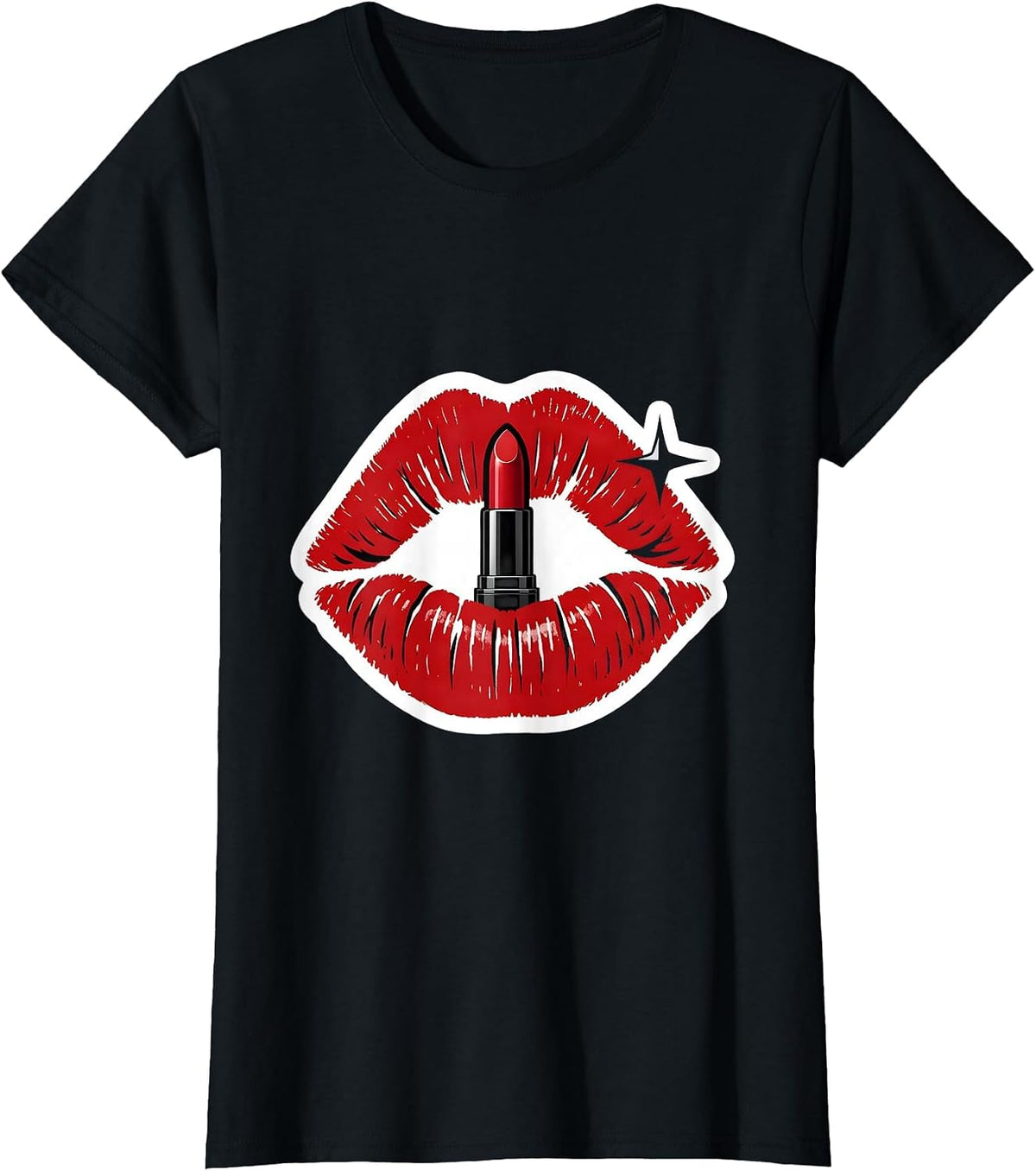Bitten Lipstick Kiss Sexy Flirty Party Novelty T-Shirt - Black