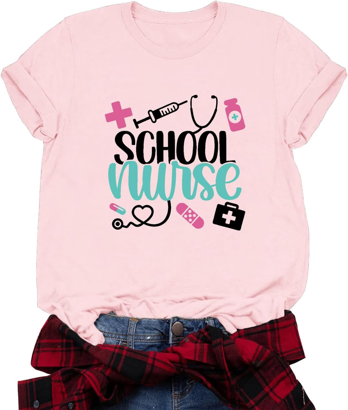 Nurse Shirt for Women School Nurse T-Shirts Nurses Life Tee Tops - Pink1