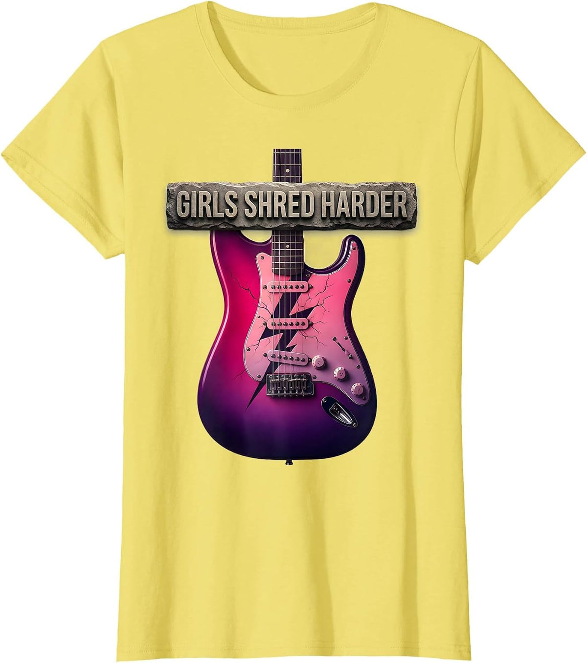 Girls Shred Harder Rock Band Graphic Design T-Shirt - Lemon Yellow