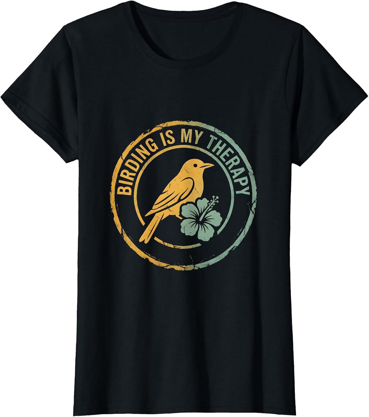 Birding Is My Therapy Bird Watching Design T-Shirt - Black