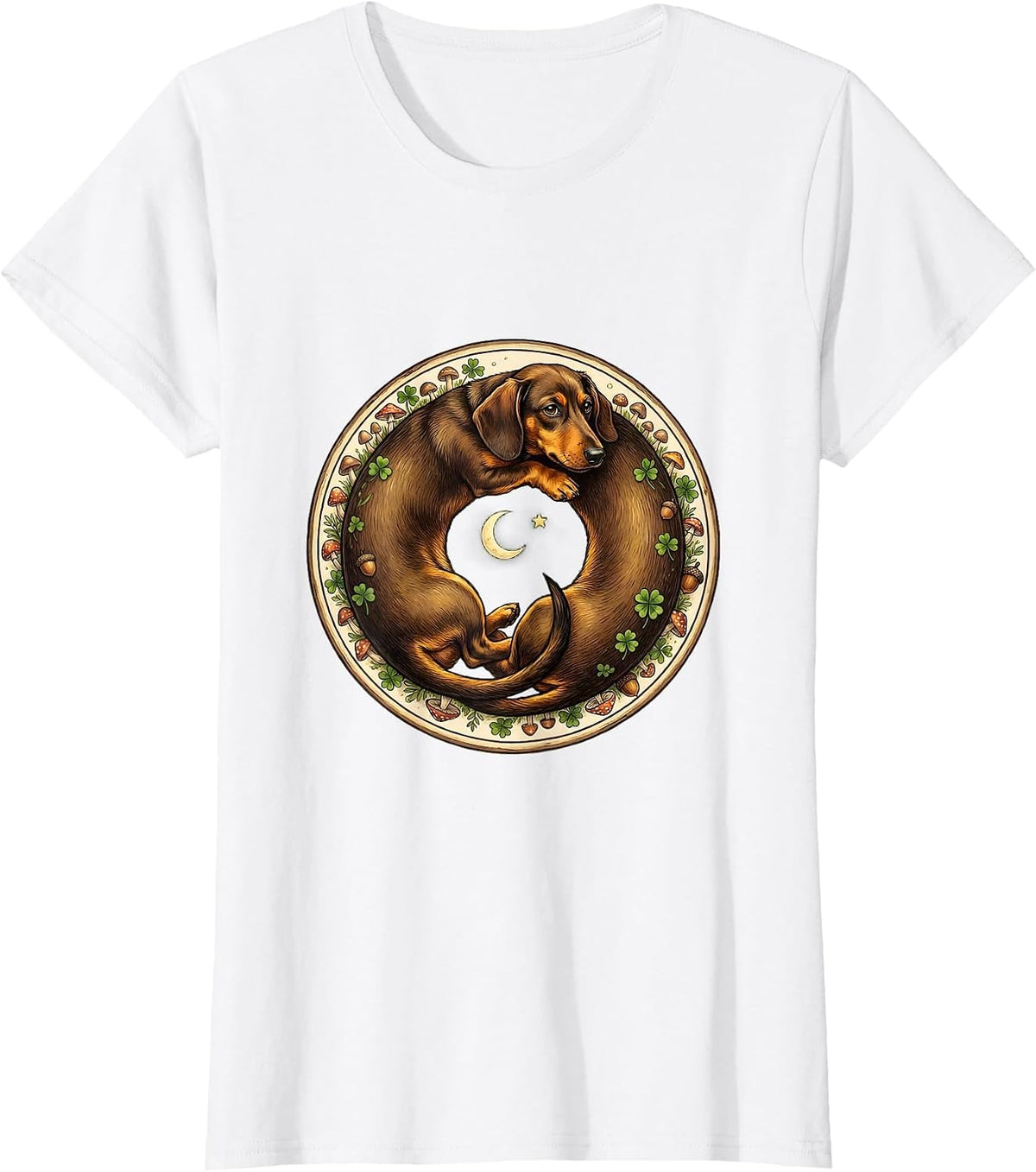 Dachshund Chasing Its Own Tail Funny Dog T-Shirt - White