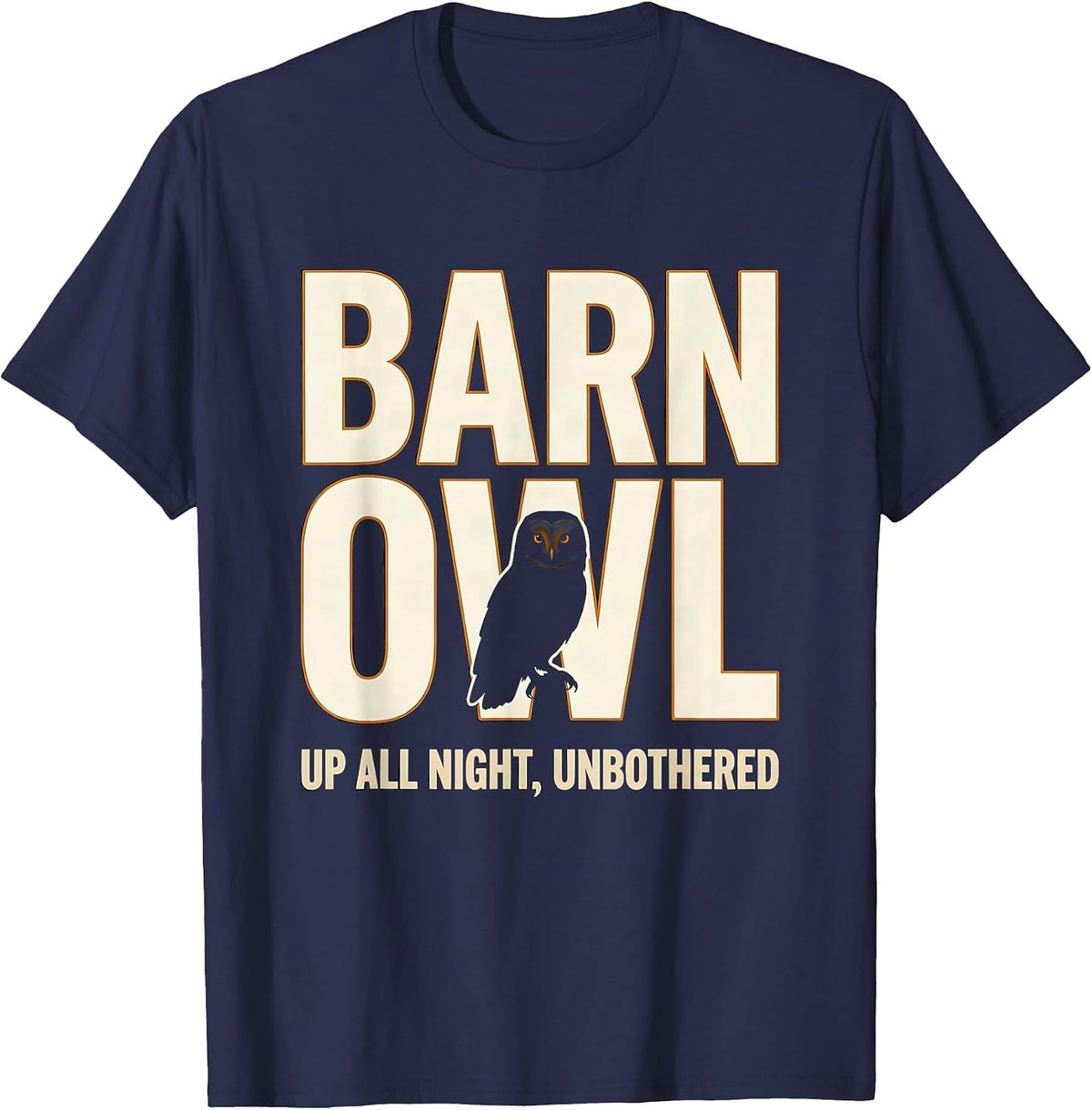 Barn Owl Up All Night Unbothered Whimsical Owl Lover Vintage T-Shirt - Navy Blue