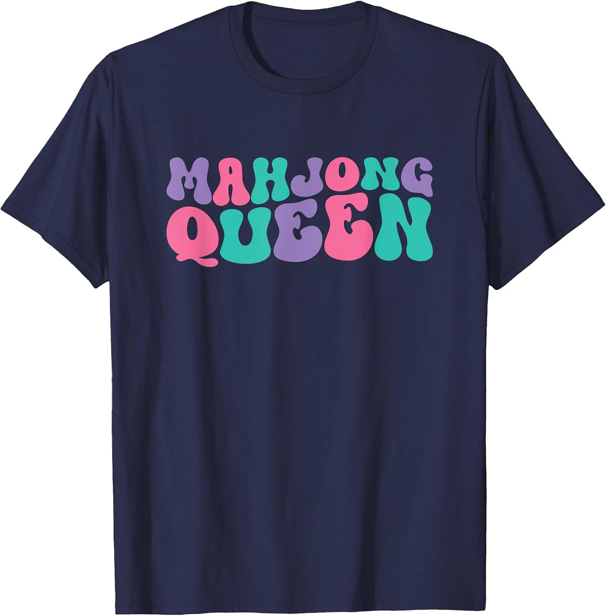 Mahjong Queen Womens Retro Vintage Wavy Groovy T-Shirt - Navy Blue