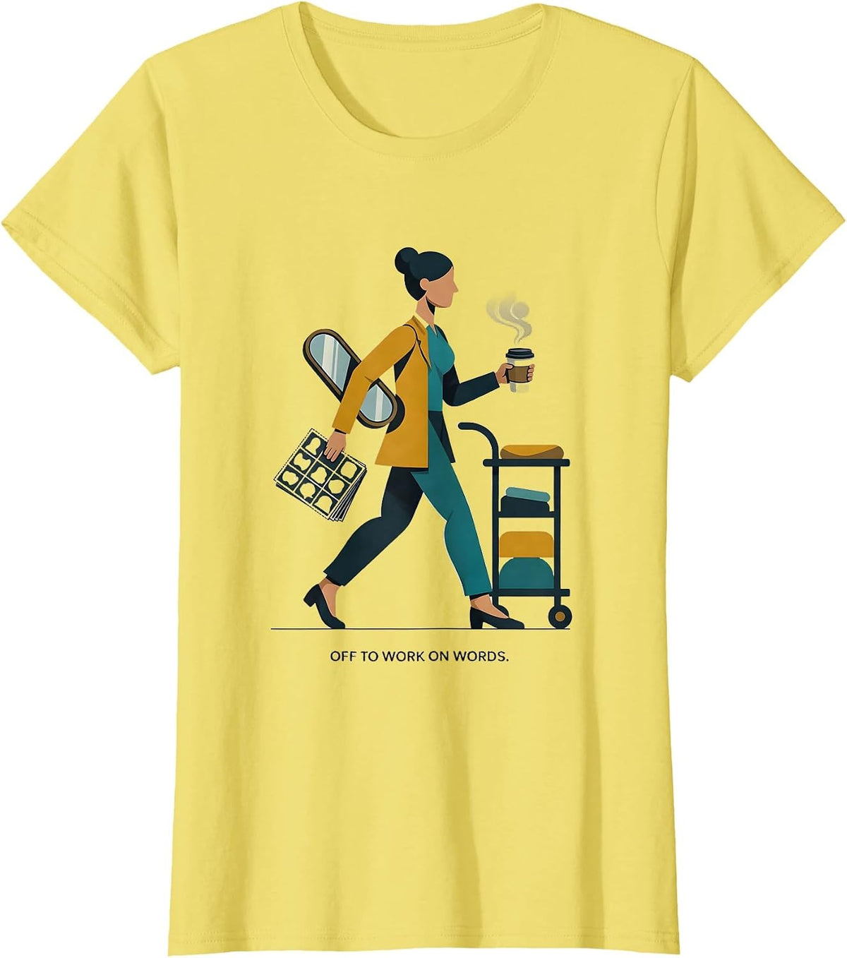 Women's Off To Work On Words Midcentury Modern Therapy Humor T-Shirt - Lemon Yellow