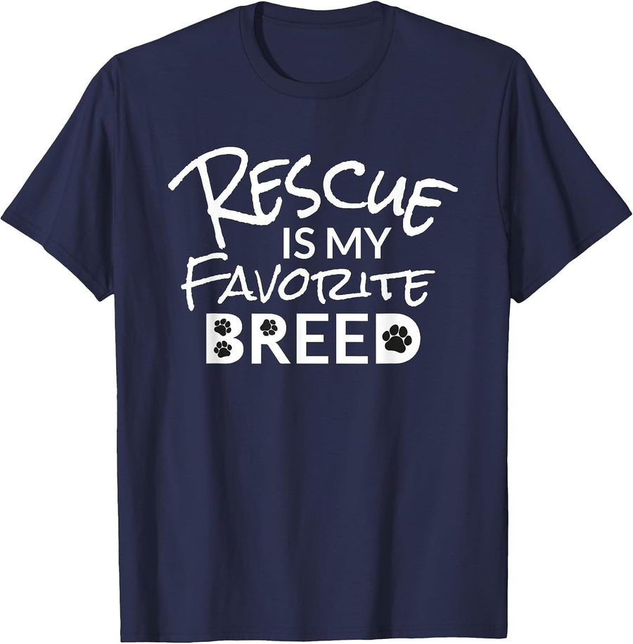 Rescue is My Favorite Breed Mutt Lovers T-Shirt - Navy Blue