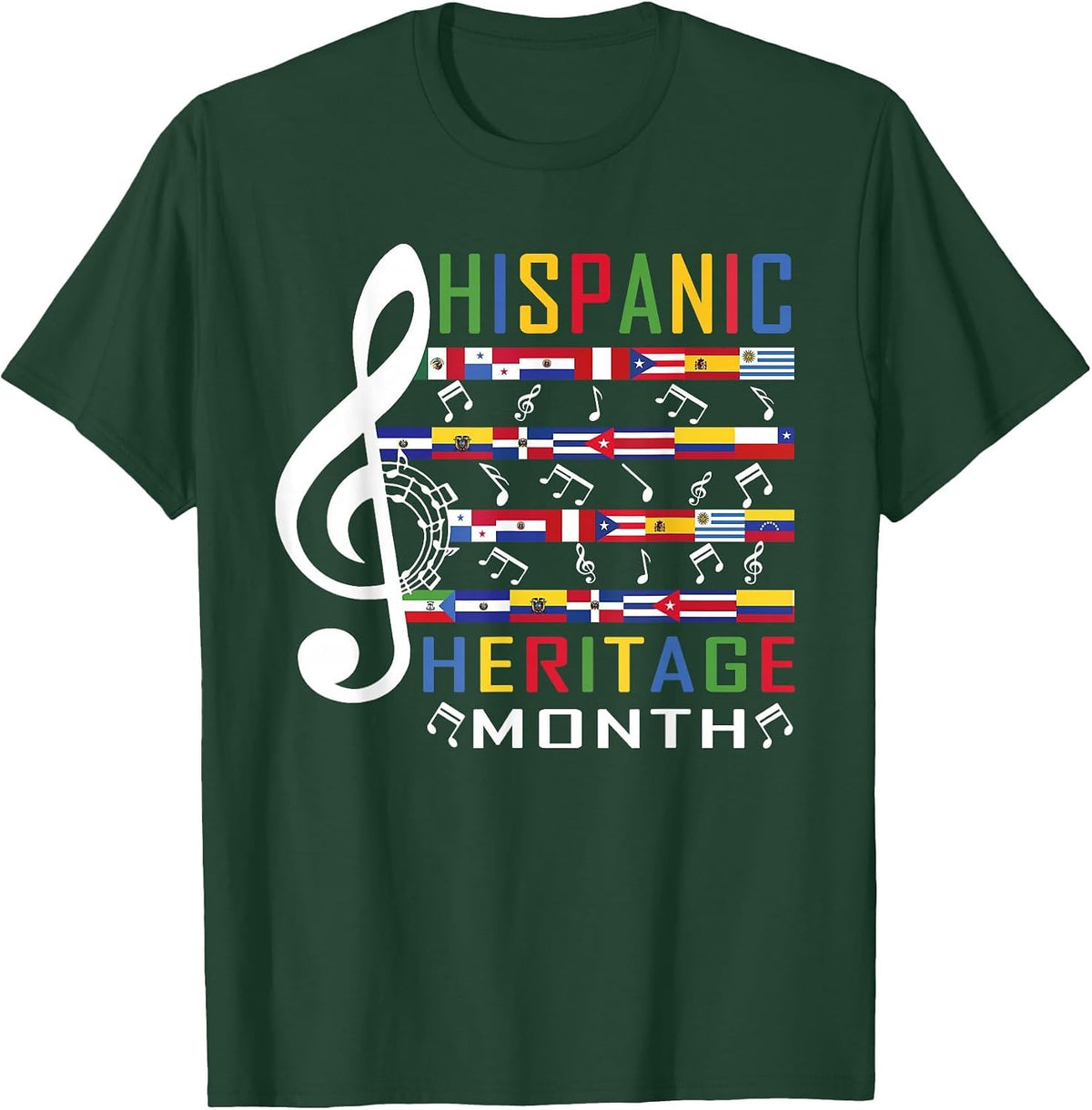 Music Teacher Kid National Hispanic Heritage Month T-Shirt - Dark Green