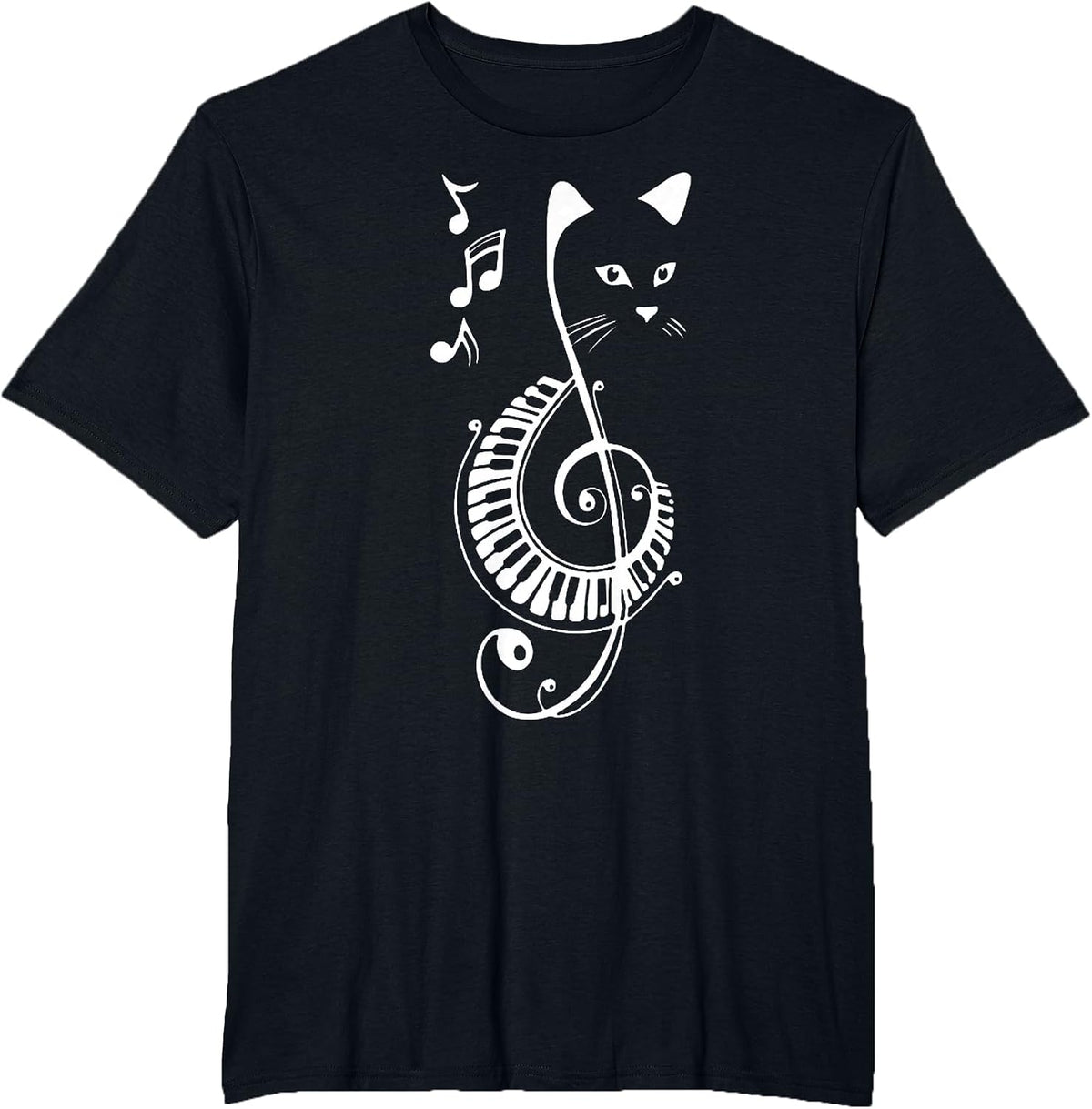 Funny Cat Kitty Music Notes T-Shirt - Black