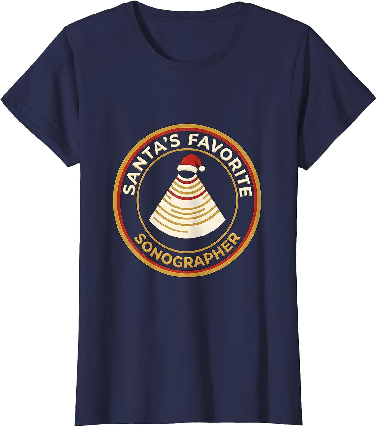 Women's Santa's Favorite Sonographer Funny Medical Tech Christmas T-Shirt - Navy Blue