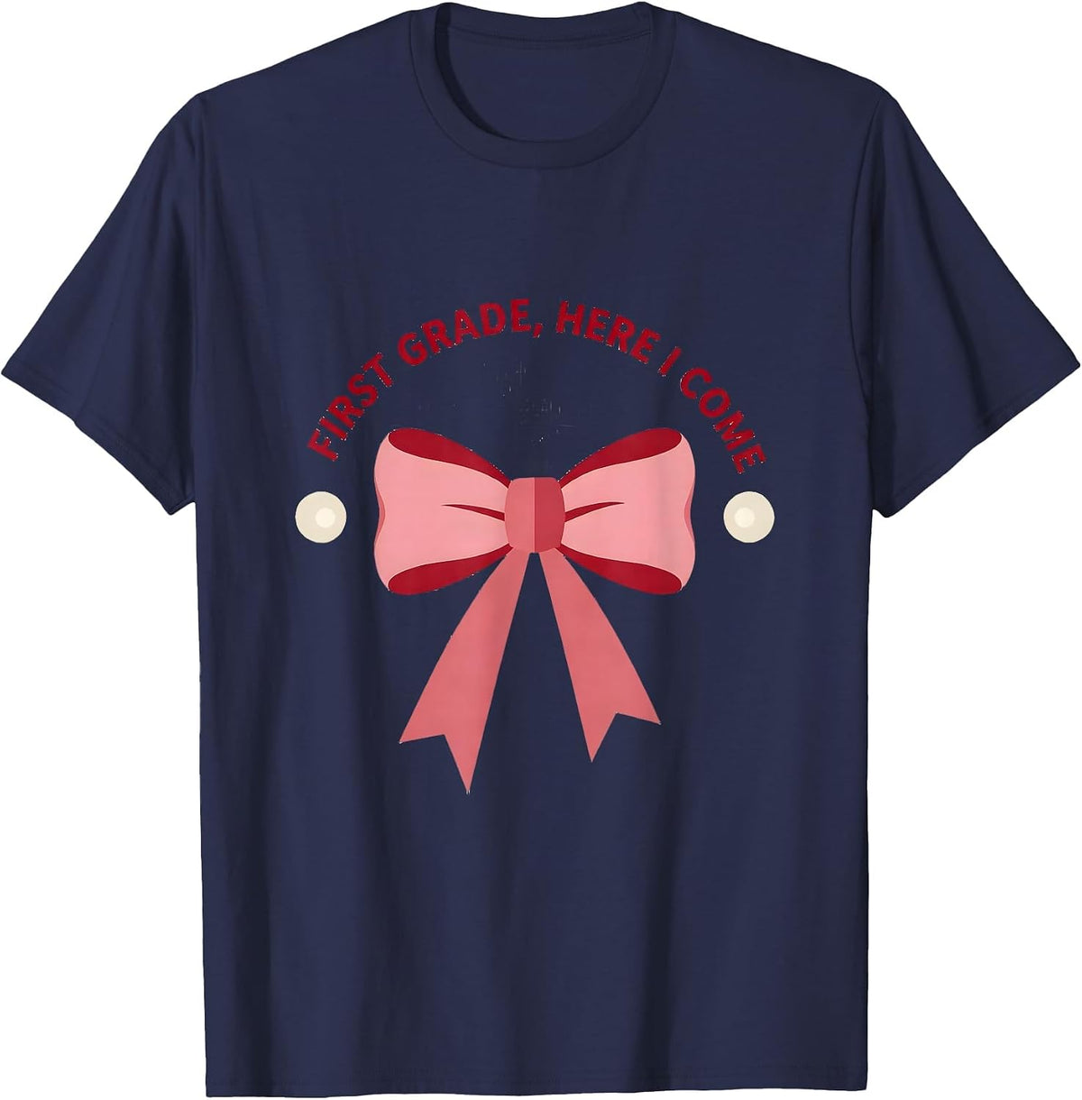 Men's First Grade Here I Come Coquette Ribbon Teacher Back T-Shirt - Navy Blue
