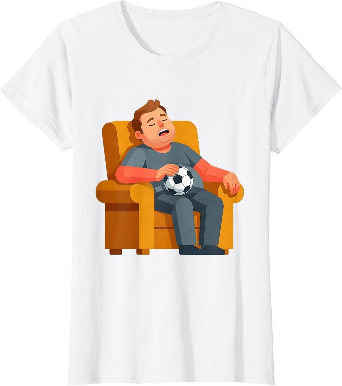 Women's Soccer Dad Napping With Ball Funny Illustration T-Shirt - White