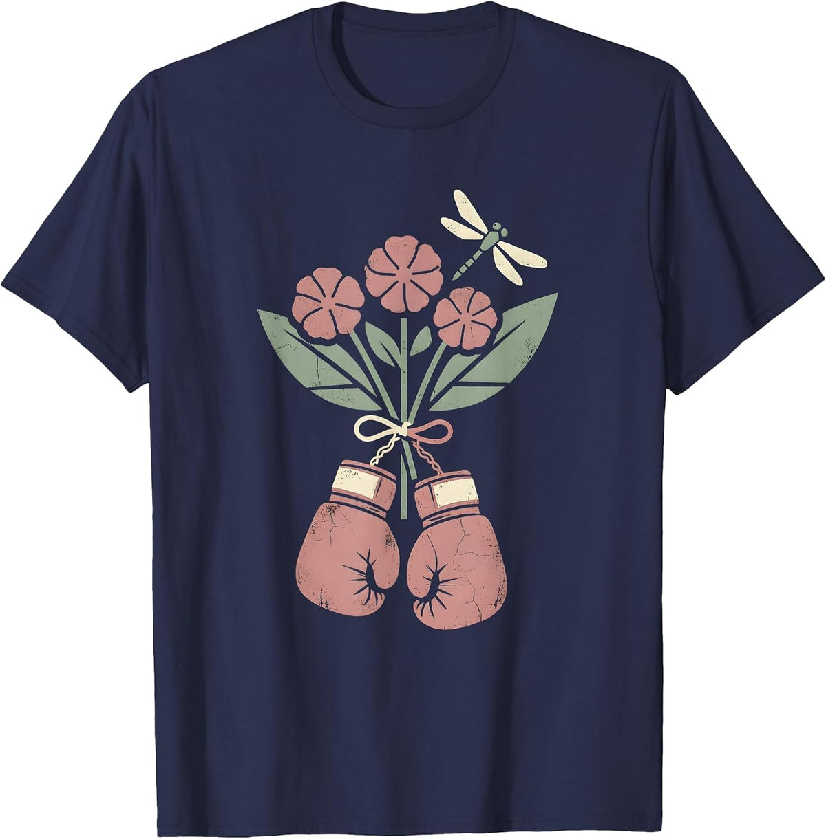 Pink Boxing Gloves Breast Cancer Awareness Design T-Shirt - Navy Blue