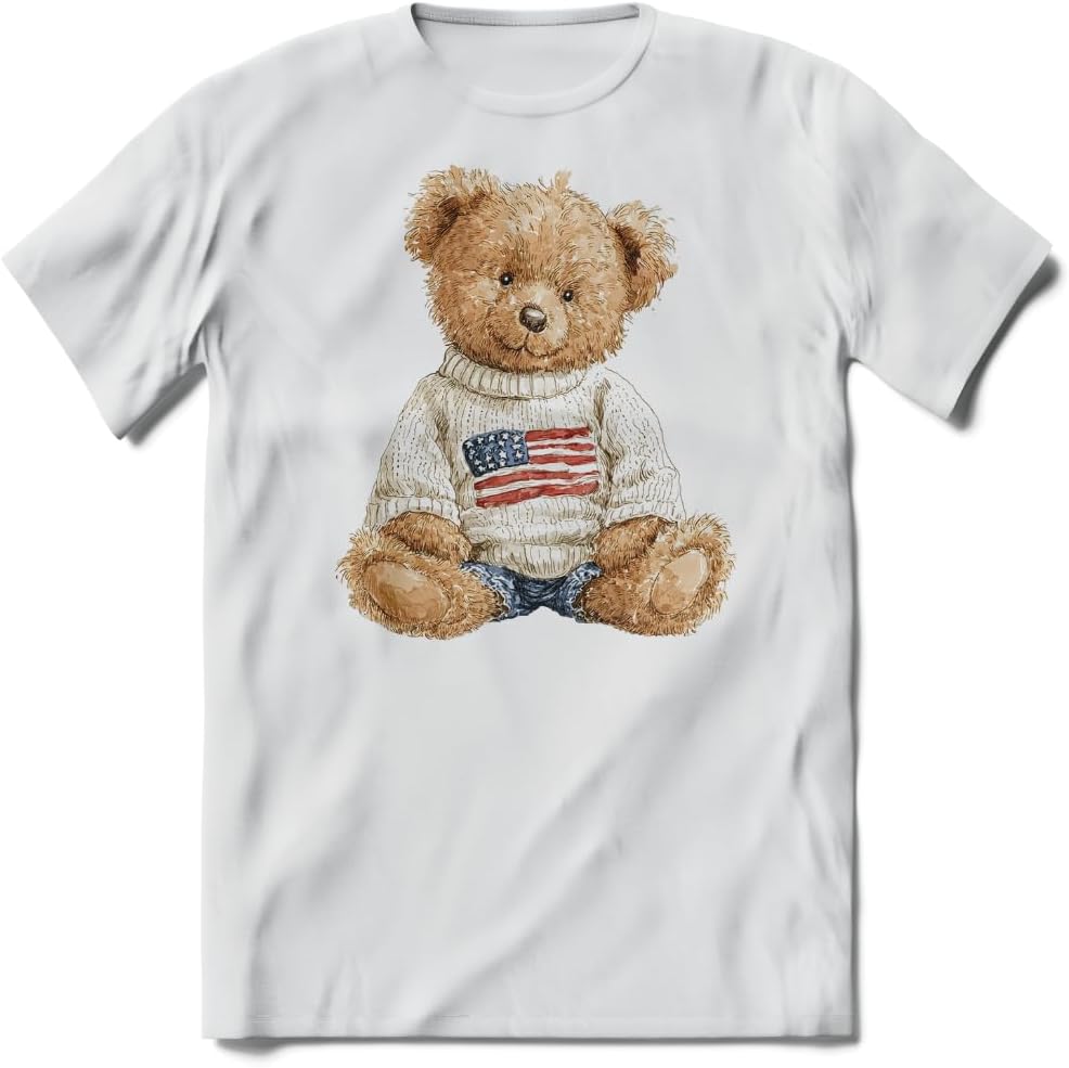 BRIEF INSANITY Ultra-Soft Smooth Fabric T-Shirts - Adult Unisex - Usa Teddy Bear