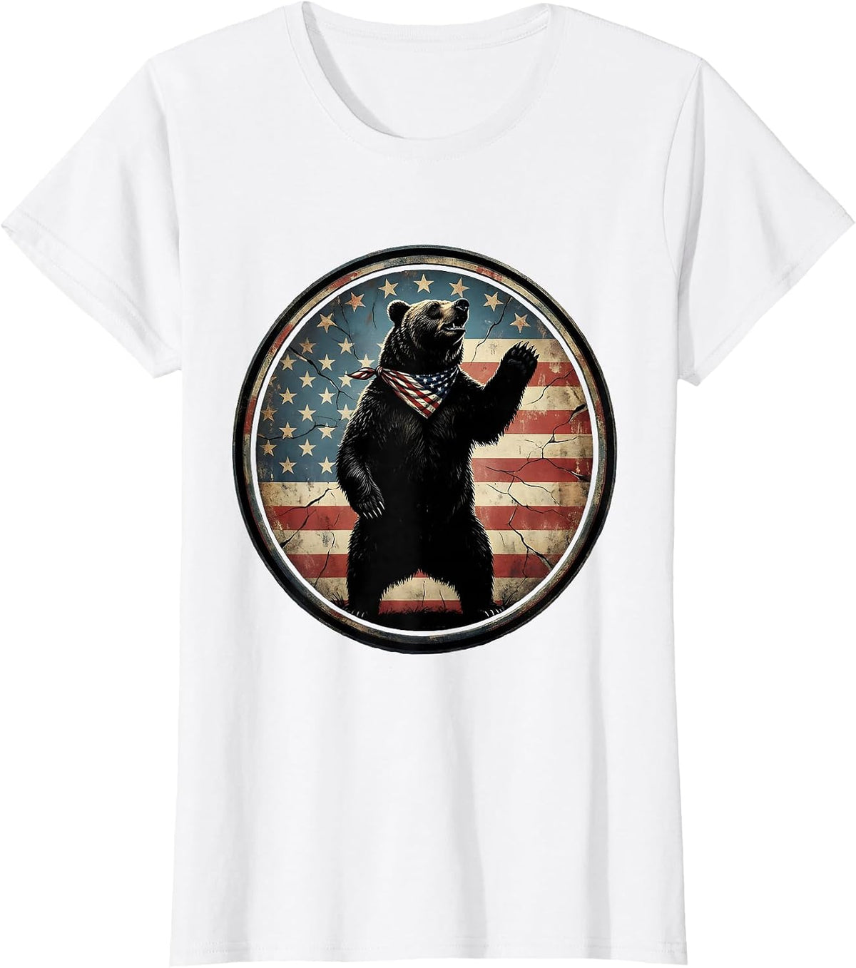 Patriotic Bear Stars and Stripes Bandana Design T-Shirt - White