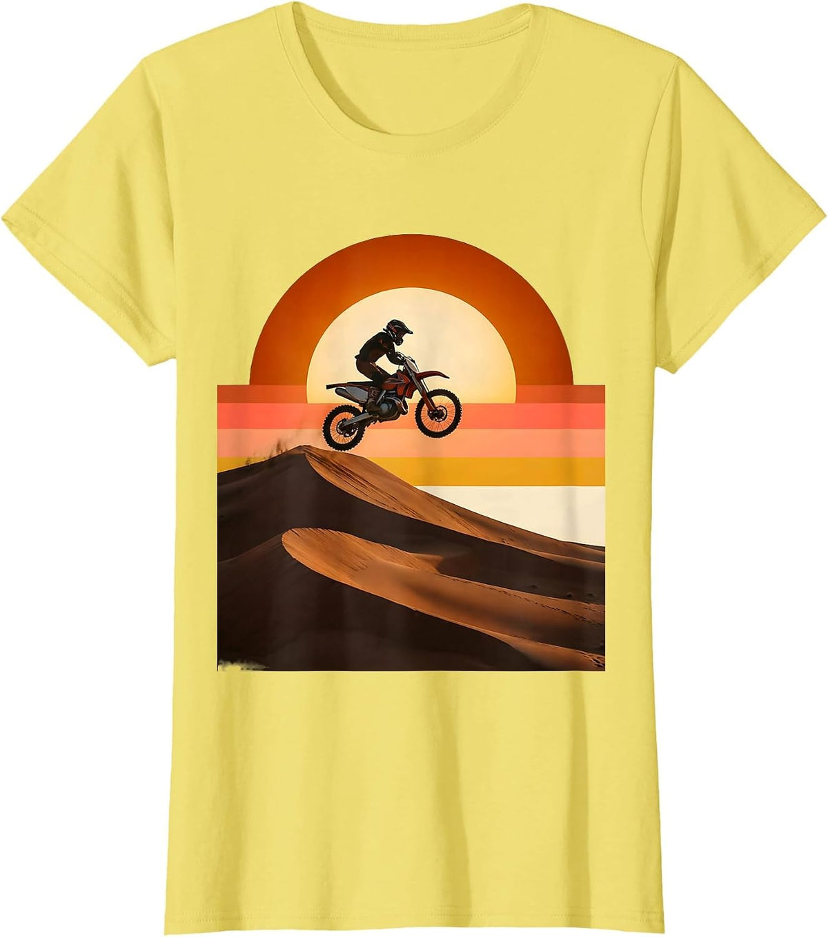 Dirt Bike Desert Dunes Motocross Rider Graphic T-Shirt - Lemon Yellow
