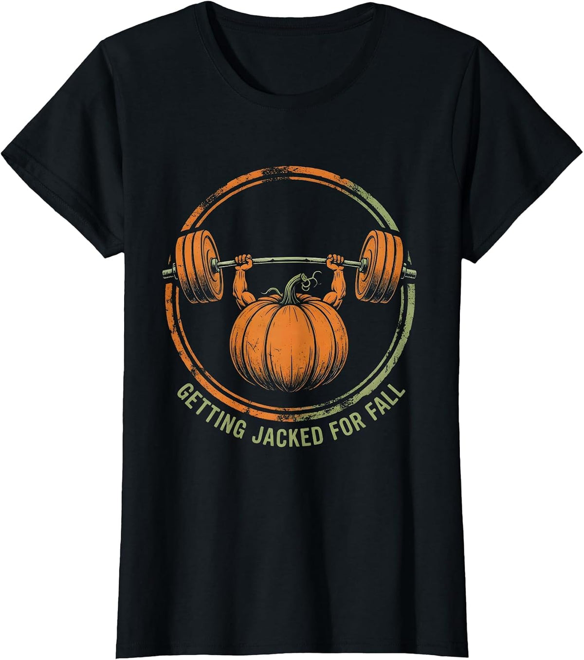 Women's Getting Jacked for Fall Pumpkin Lifting Weights T-Shirt - Black
