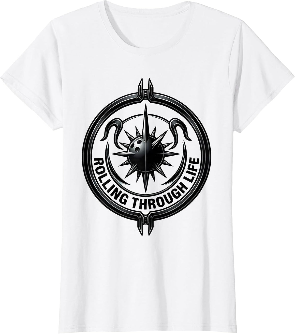Rolling Through Life Bowling Graphic Design T-Shirt - White