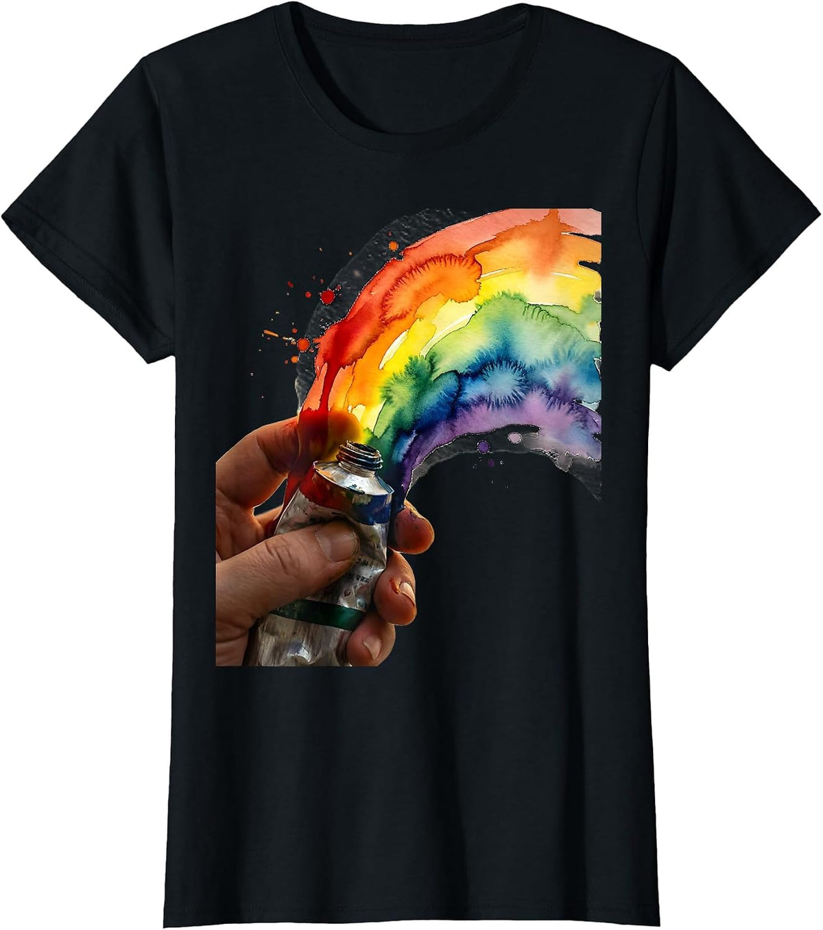 Art Teacher Paint Tube Rainbow Graphic T-Shirt - Black