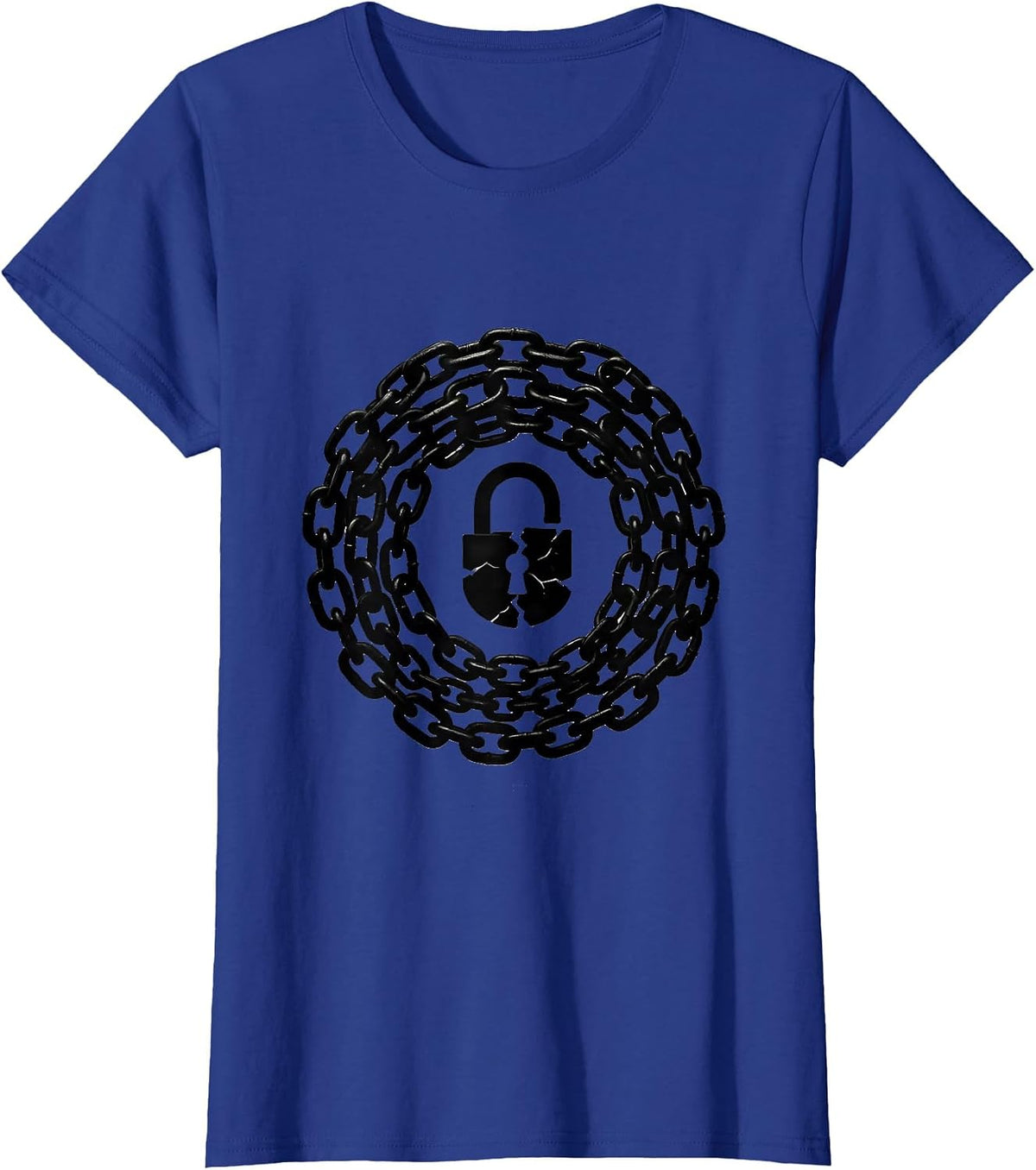Women's Grunge Broken Padlock Heavy Chain Illustration T-Shirt - Royal Blue