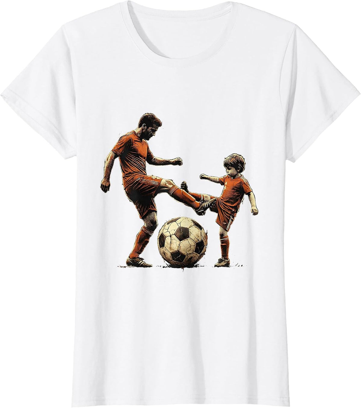 Soccer Dad Father and Child Kicking Ball Together T-Shirt - White