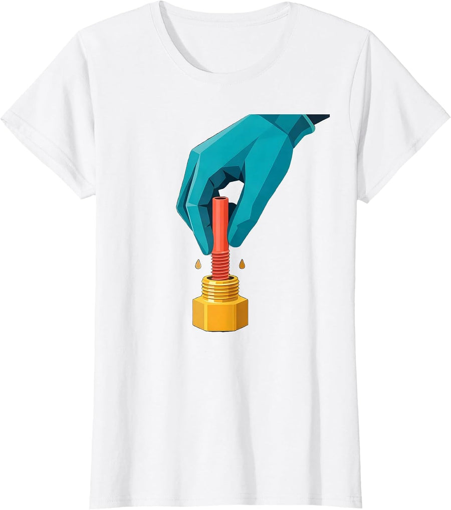 Women's Plumbing Pipe Joint Funny Plumber Pipefitter Humor T-Shirt - White