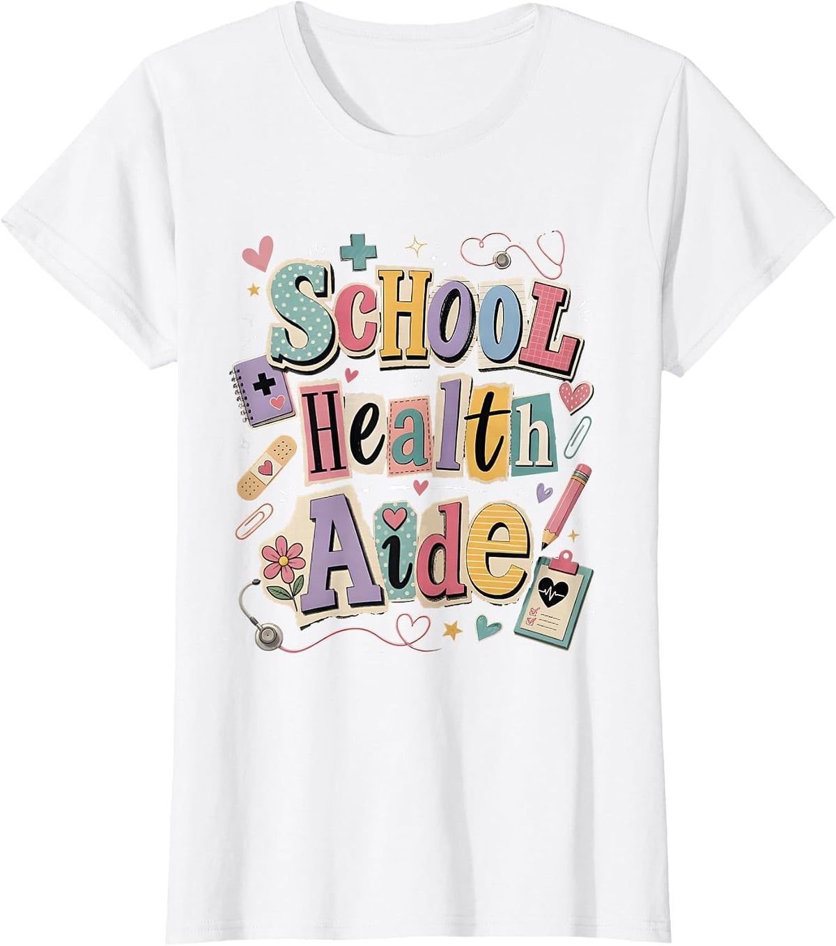School Health Aide Back to School Retro Healthcare Worker T-Shirt - White