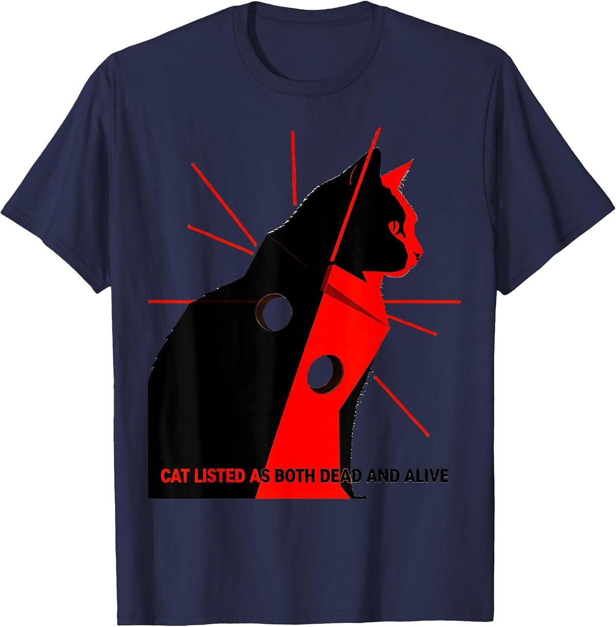 Cat Listed As Both Dead And Alive Funny Quantum Physics T-Shirt - Navy Blue