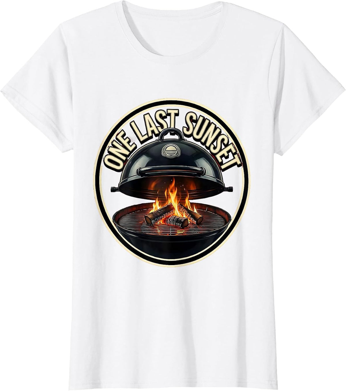 One Last Sunset Emblem BBQ Pitmaster Grill Dad Humor T-Shirt - White