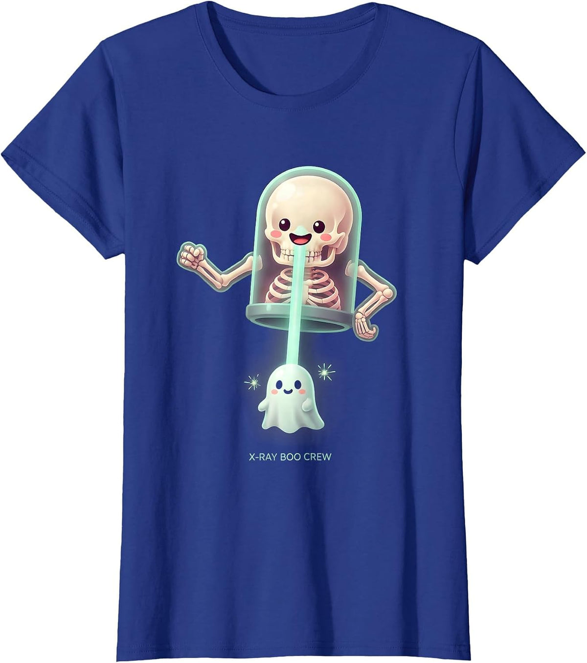 Women's X-Ray Boo Crew Cute Kawaii Halloween Radiology Tech Ghost T-Shirt - Royal Blue