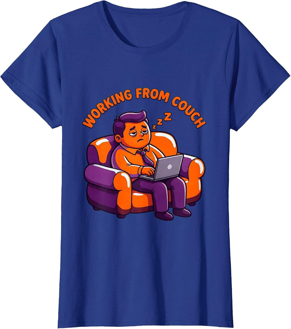 Women's Working From Couch Labor Day Exhausted Worker Design T-Shirt - Royal Blue