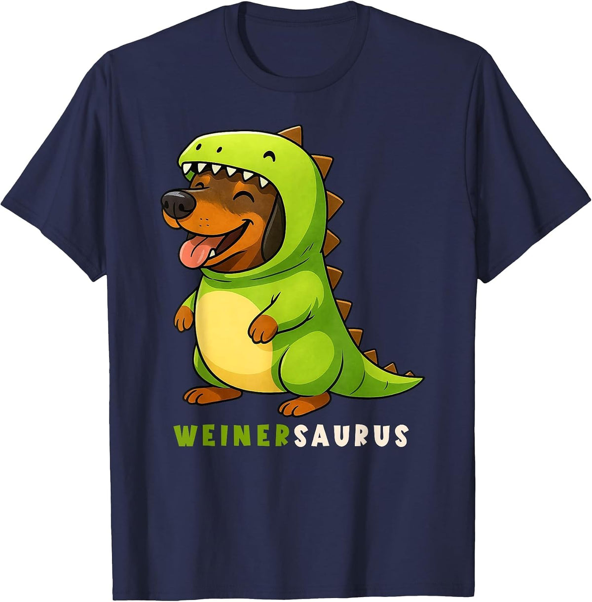 Dachshund Doxie Dinosaur Costume Trex Weinersaurus Mom Dad T-Shirt - Navy Blue