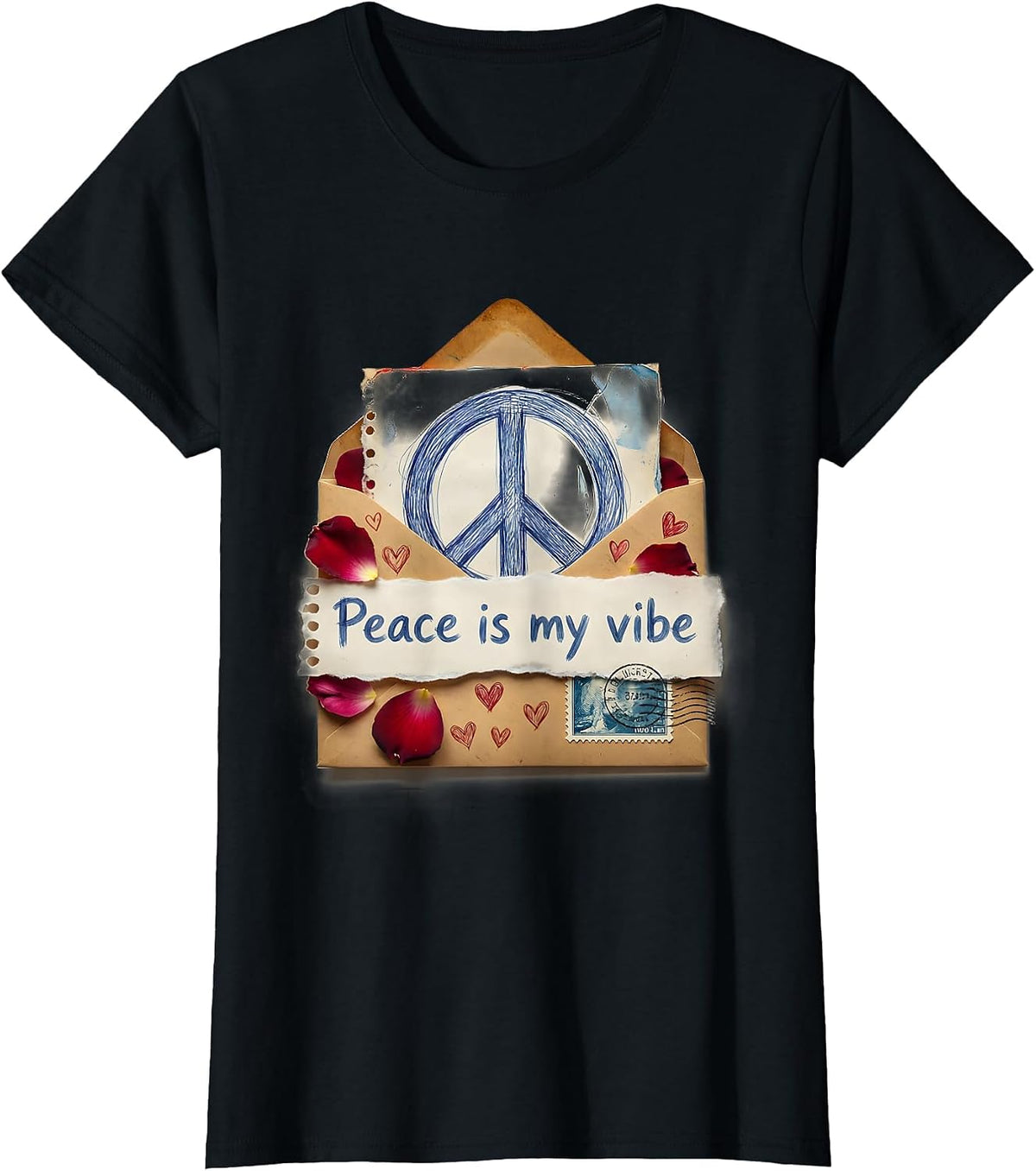 Peace Is My Vibe Groovy Peace Sign Design T-Shirt - Black