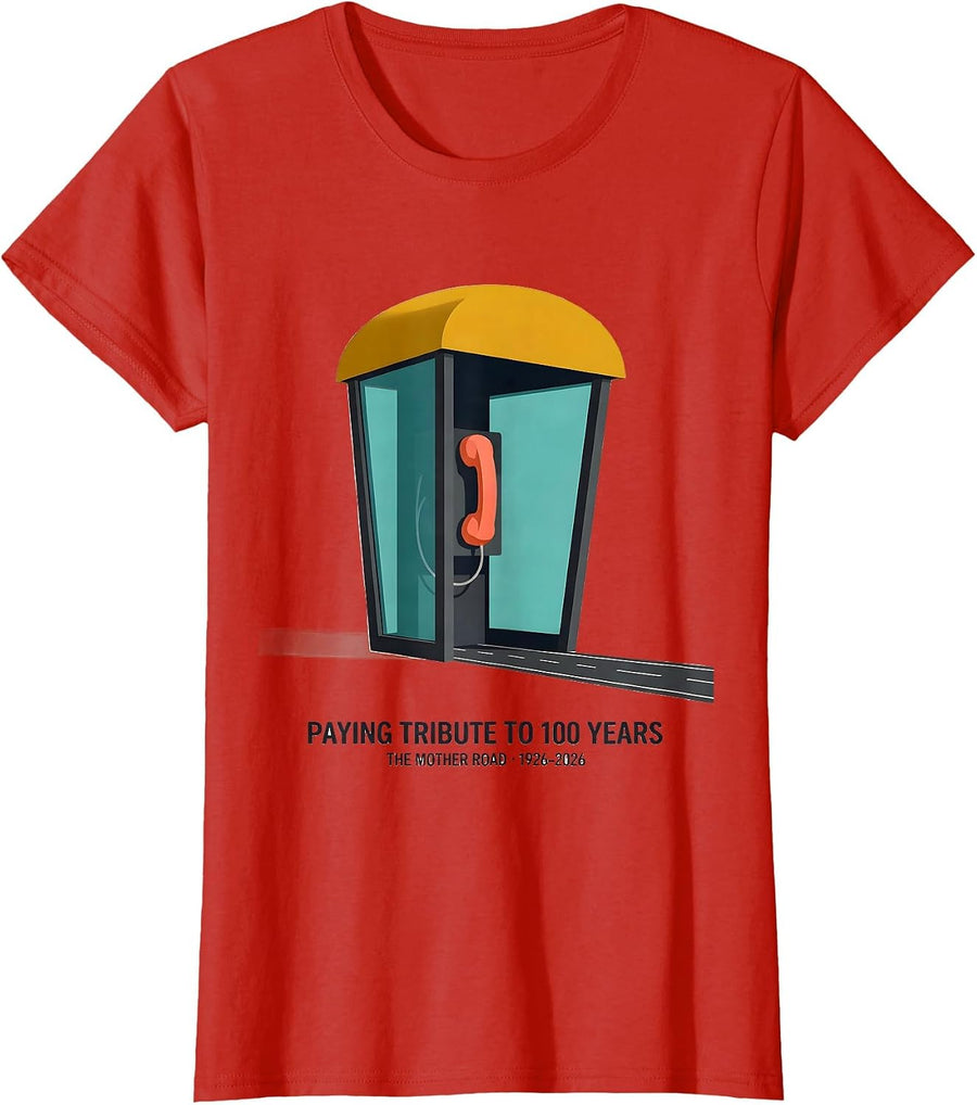Women's Paying Tribute To 100 Years — The Mother Road — 1926-2026 T-Shirt - Red