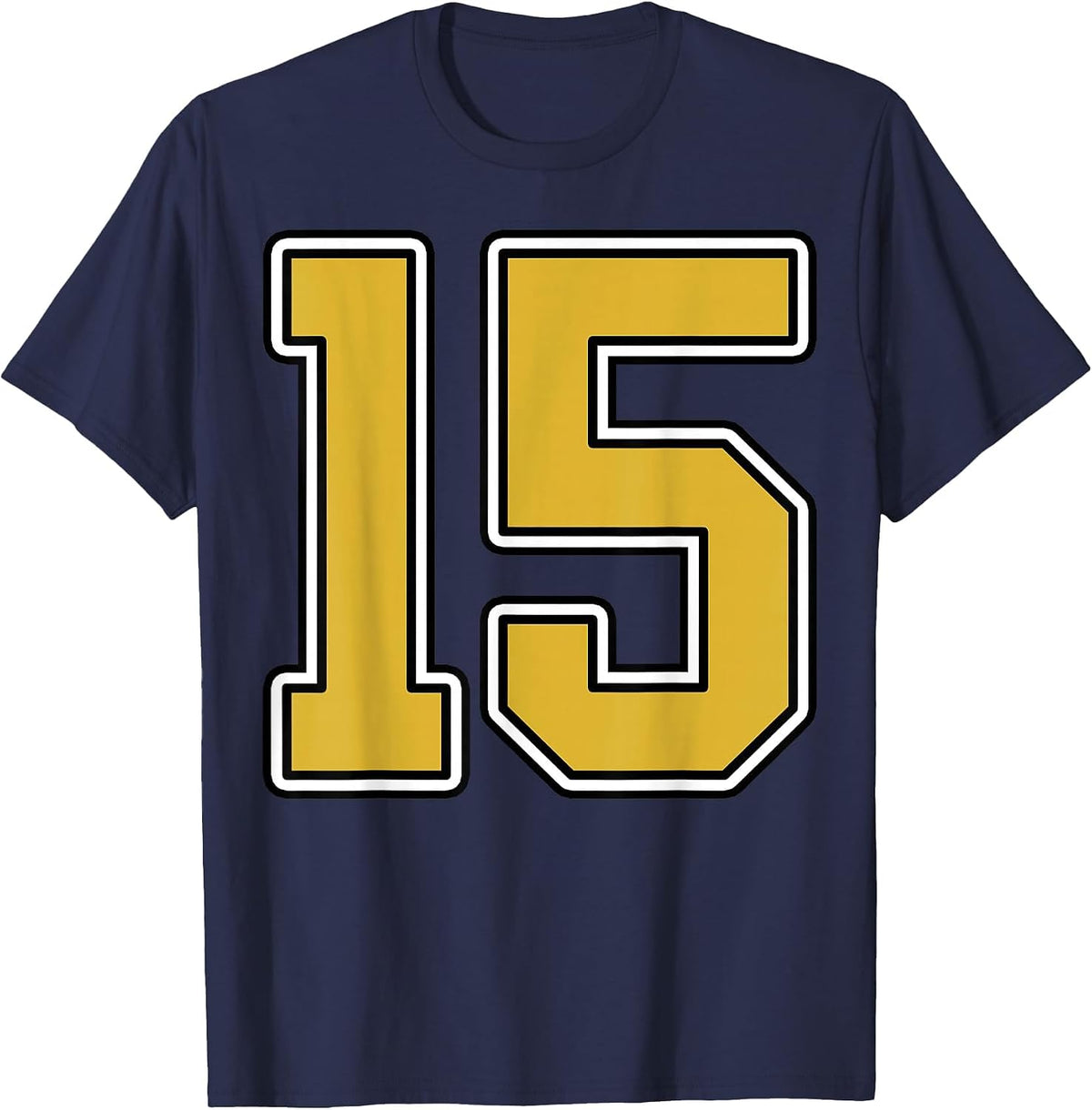 Old Gold Black White Sports Number 15 Jersey Uniform Player T-Shirt - Navy Blue