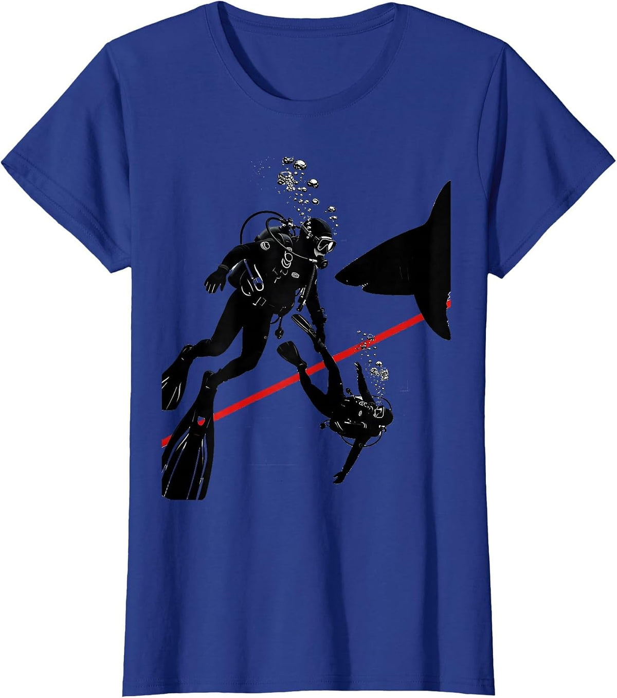 Women's Diver Silhouette Shark Dive Flag Scuba Gift T-Shirt - Royal Blue