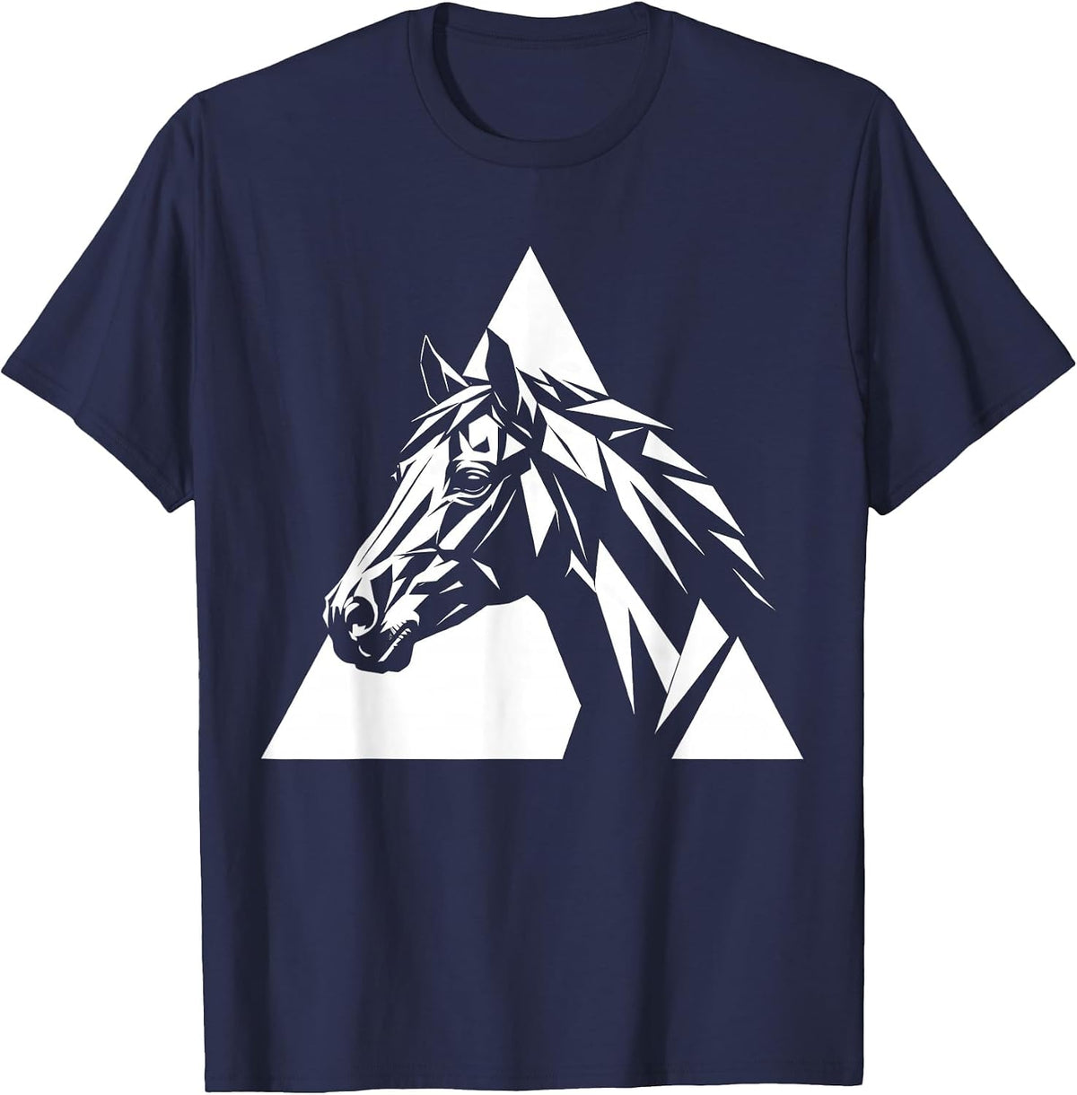Geometric Horse Head Triangle Frame Design T-Shirt - Navy Blue