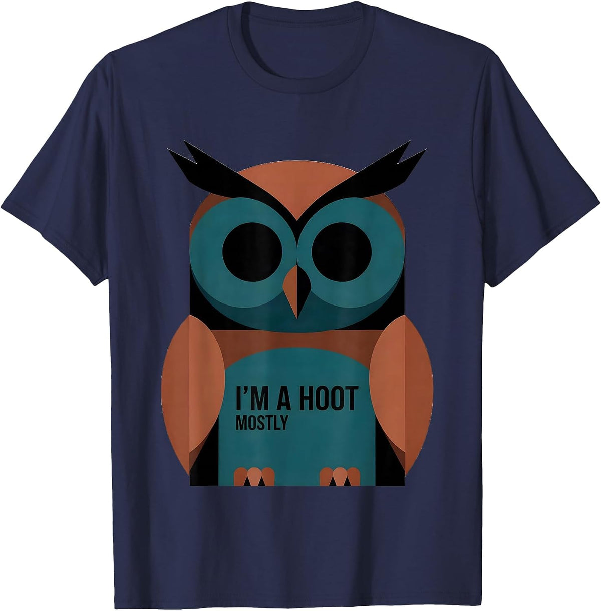 Men's I'm A Hoot Mostly Editorial Conceptual Owl Lover Bird Humor T-Shirt - Navy Blue