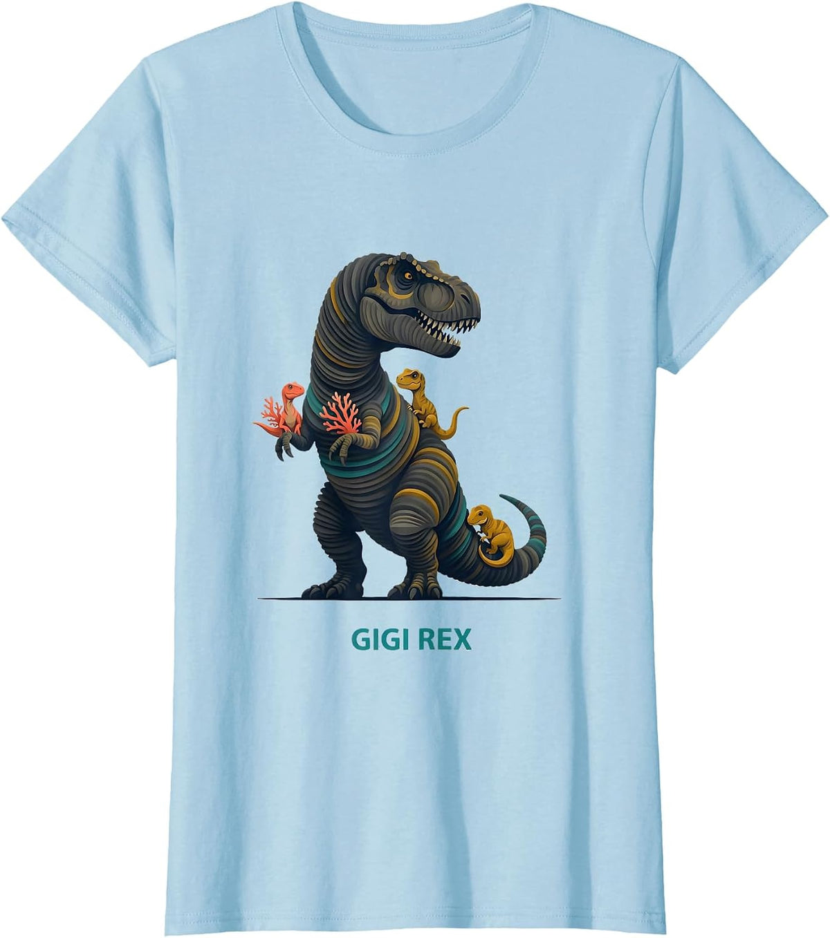 Gigi Rex Midcentury Modern Funny Dinosaur Family Humor T-Shirt - Baby Blue