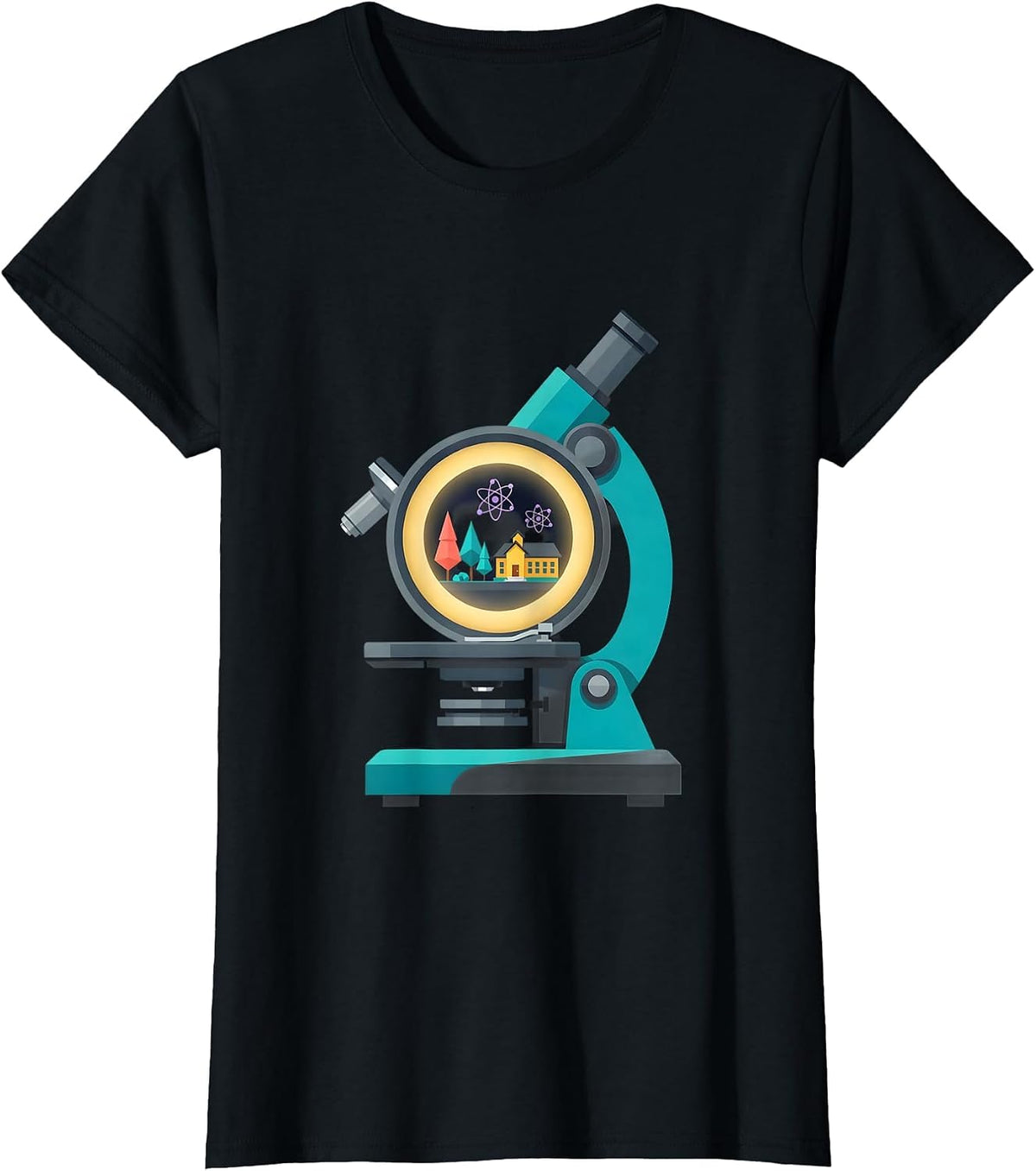 Microscope Tiny World Science Illustration T-Shirt - Black