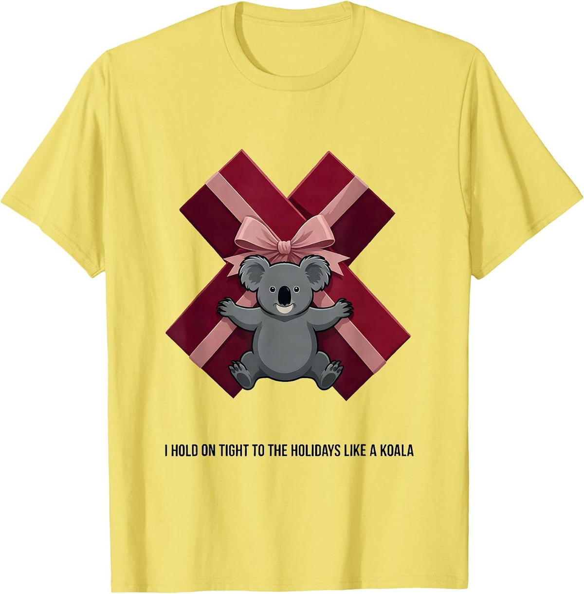 Men's I Hold On Tight To The Holidays Like A Koala Cute Koala T-Shirt - Lemon Yellow