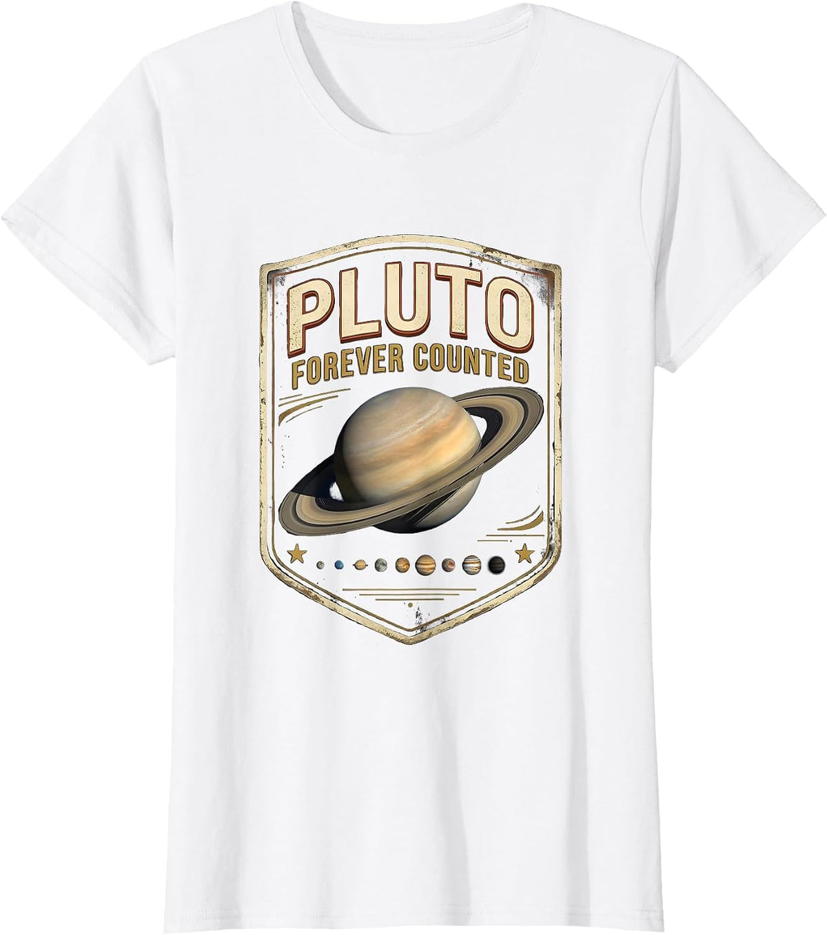 Pluto, Forever Counted Vintage Retro Astronomy Space Science T-Shirt - White